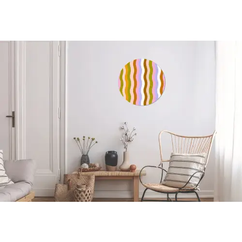 lijnen - Golven - Pastelkleuren - Patroon Wandcirkel aluminium klein -woonkamer