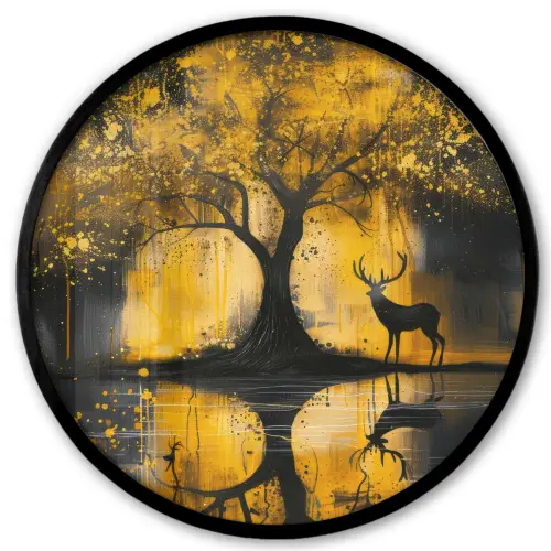 Boom - Verflook - Hert - Natuur - Goud Fotolijst rond zonder passe partout klein -3d