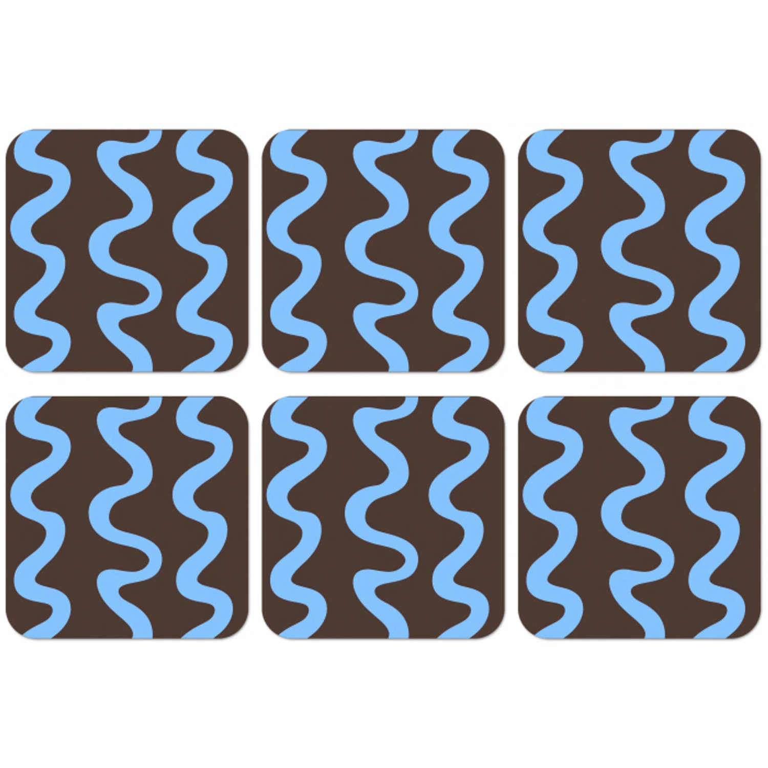 Kronkelende lijnen - Blauw - Bruin - Minimalistisch onderzetter kurk middel 366 -zkaufland3dotto