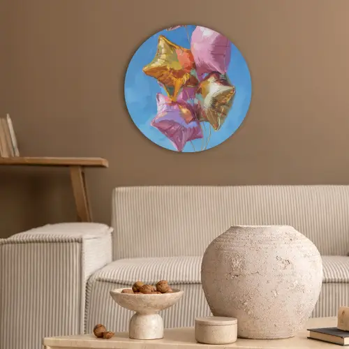 Ballonnen - Goud - Stervorm - Roze Akoestische PET Vilt - Rond klein -sfeer1