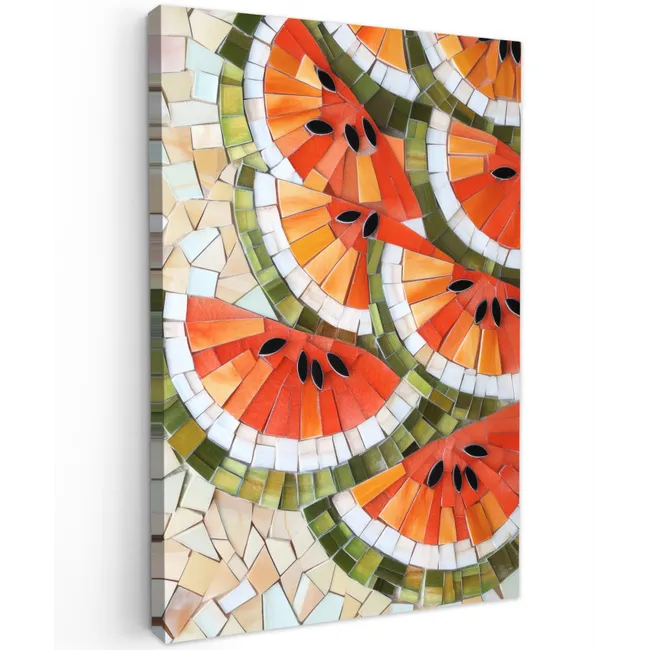 Mozaïek - Watermeloen - Rood - Pitten Tuinposter op houten frame 2 cm dik klein -3d
