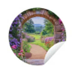 Doorkijk - Poort - Bloemen - Tuin Wandcirkel tuinposter met ringen klein -3d