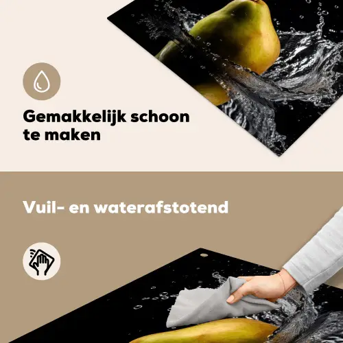 Peer - Fruit - Water - Zwart Inductie beschemer met haakjes middel -ky-schoon-nl
