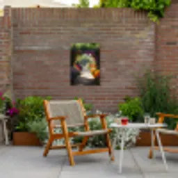 Doorkijk - Pad - Bloemen - Struik - Kleurrijk Tuinposter op houten frame 2 cm dik klein -sfeer3