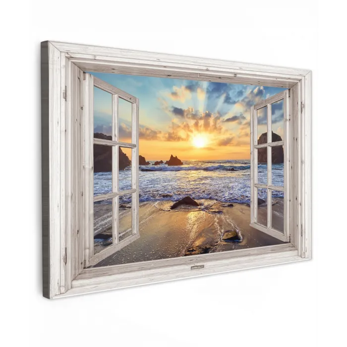 Strand - Doorkijk - Zonsondergang - Landschap - Zee - Natuur canvas 2cm klein -z3d