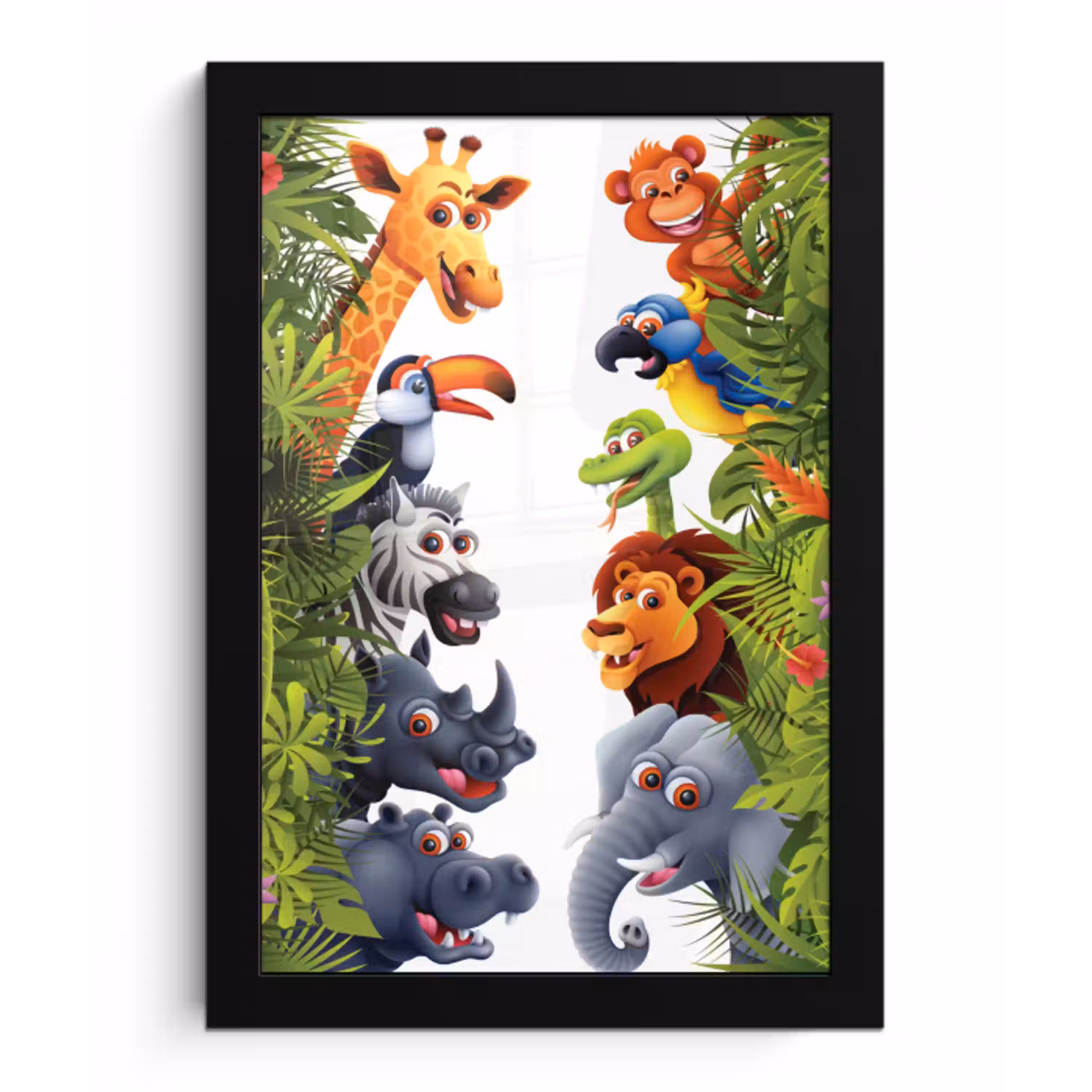 Jungle - Dieren - Jongens - Meisjes - Giraf - Olifant - Kids fotolijst zwart zonder passe partout klein -3d
