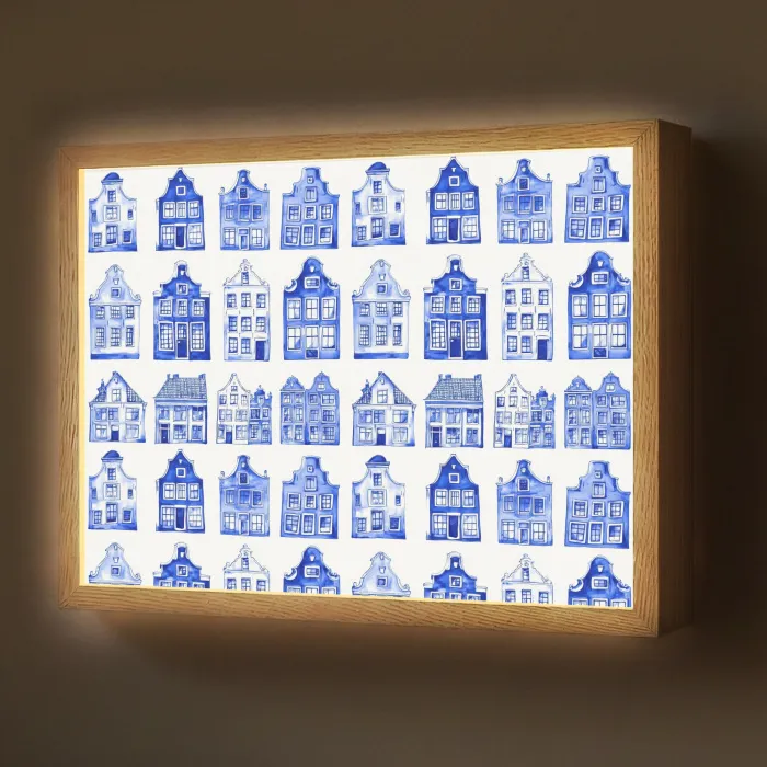 Patroon - Huizen - Blauw Light Box met batterij (Wandlamp) middel 907 -z3d_website
