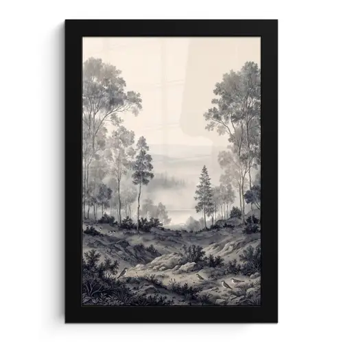 Mistig - Berglandschap - Illustratie fotolijst zwart zonder passe partout klein -3d