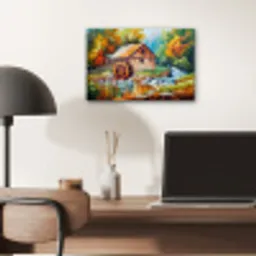 Landschap - Schilderij - Huis - Kunst - Herfst aluminium wit klein -sfeer5