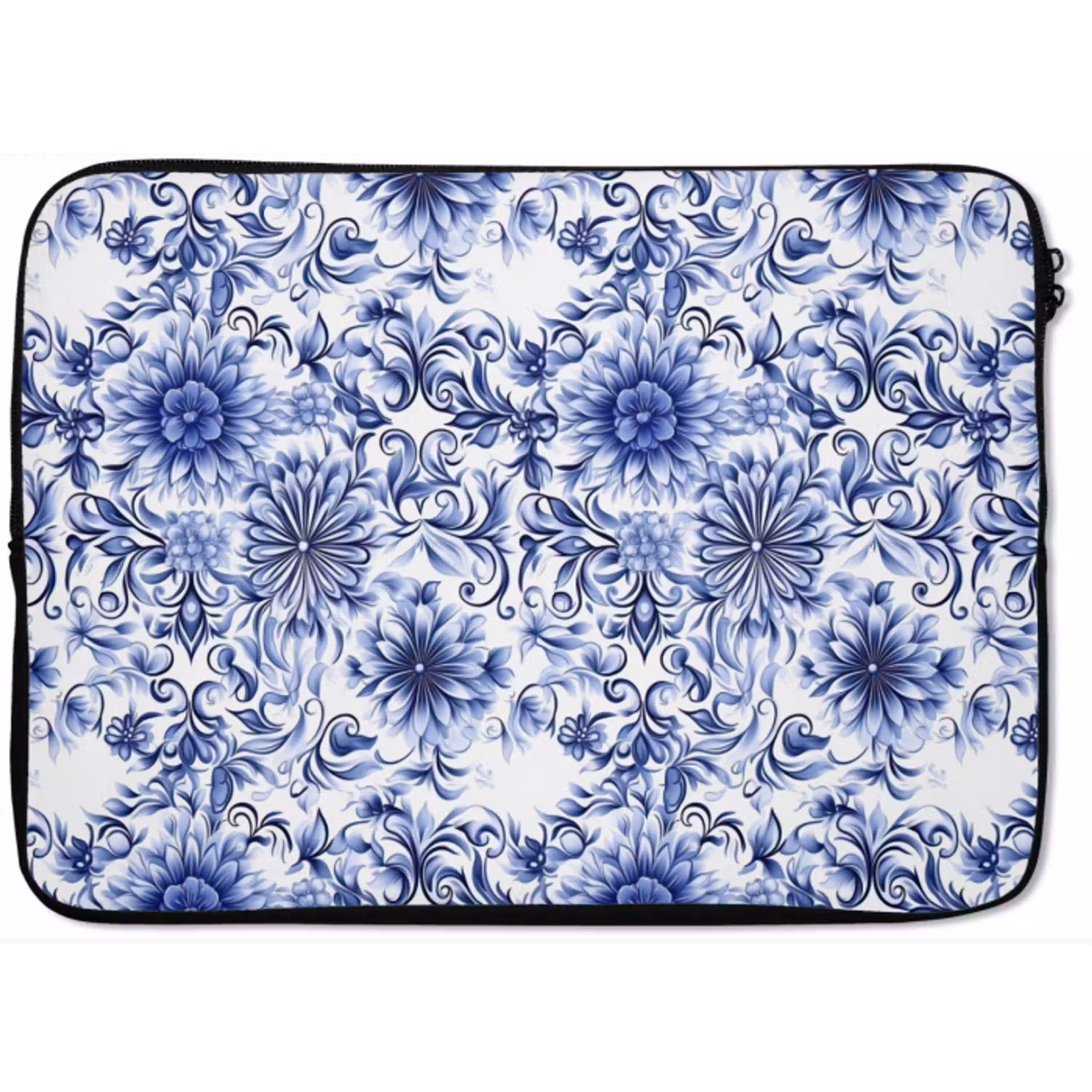 Bloemen - Blauw - Patroon - Wit laptophoes neopreen klein 279 -zkaufland3dotto