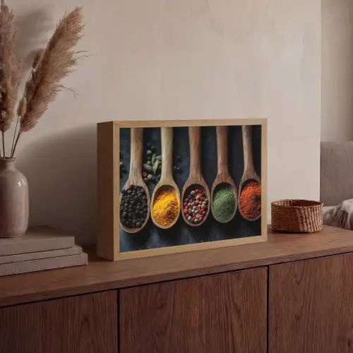 Houten - Lepels - Specerijen - Kruiden Light Box met batterij (Wandlamp) middel -sfeer2