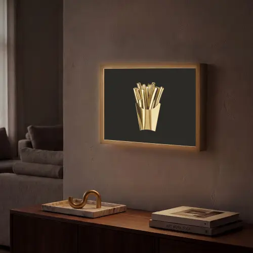 Friet - Goud - Chrome - Eten Light Box met batterij (Wandlamp) middel -sfeer1