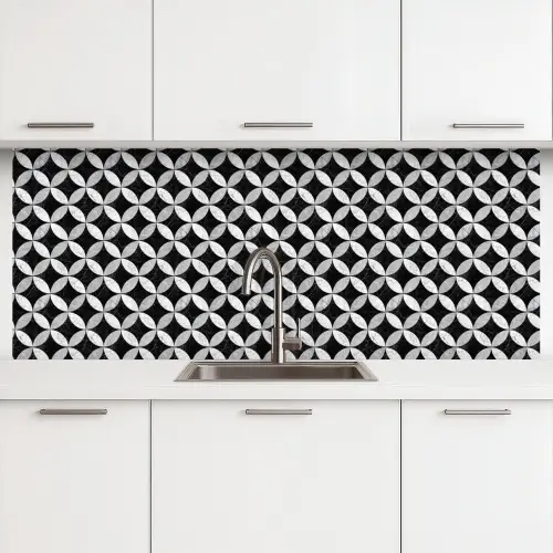 Cirkel - Tegels - Marmer - Zwart - Wit keuken achterwand 2 middel 871 -3d