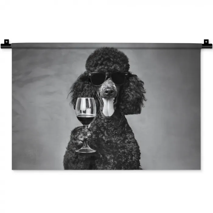 Hond - Krullen - Zonnebril - Wijn Wandkleed katoen klein -zz3d