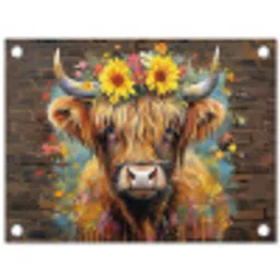 Hooglander met Bloemenkroon tuinposter los doek klein -3d