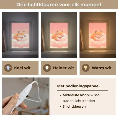 Wolken - Vos - Oranje - Sterren Light Box met kabel klein -USP_lichtkleurNL