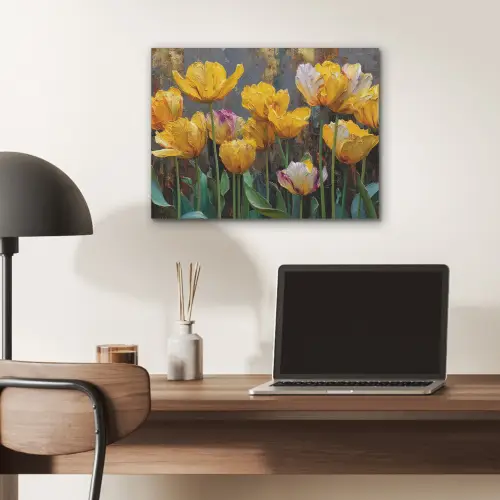 Tulpen - Geel - Penseelstreken - Abstract PET vilt klein -sfeer5