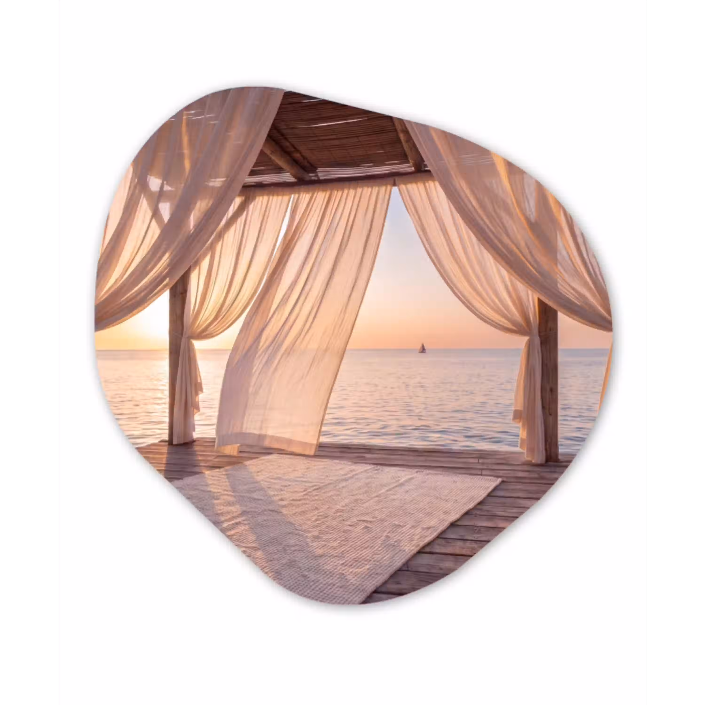 Overkapping - Zee - Zonsondergang - Vakantie - Rust Wandcirkel Organisch Aluminium middel -3d