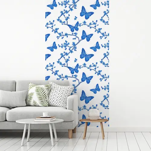 Vlinder - Bloemen - Blauw fotobehang vinyl groot 64 -woonkamer