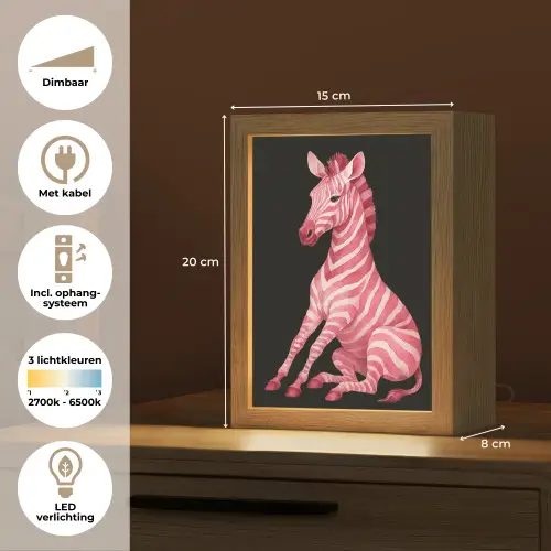 Zebra - Roze - Gestreept Light Box met kabel (Tafellamp) klein -USP_NL