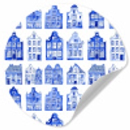 Patroon - Huizen - Blauw Wandcirkel behangsticker klein 186 -3d