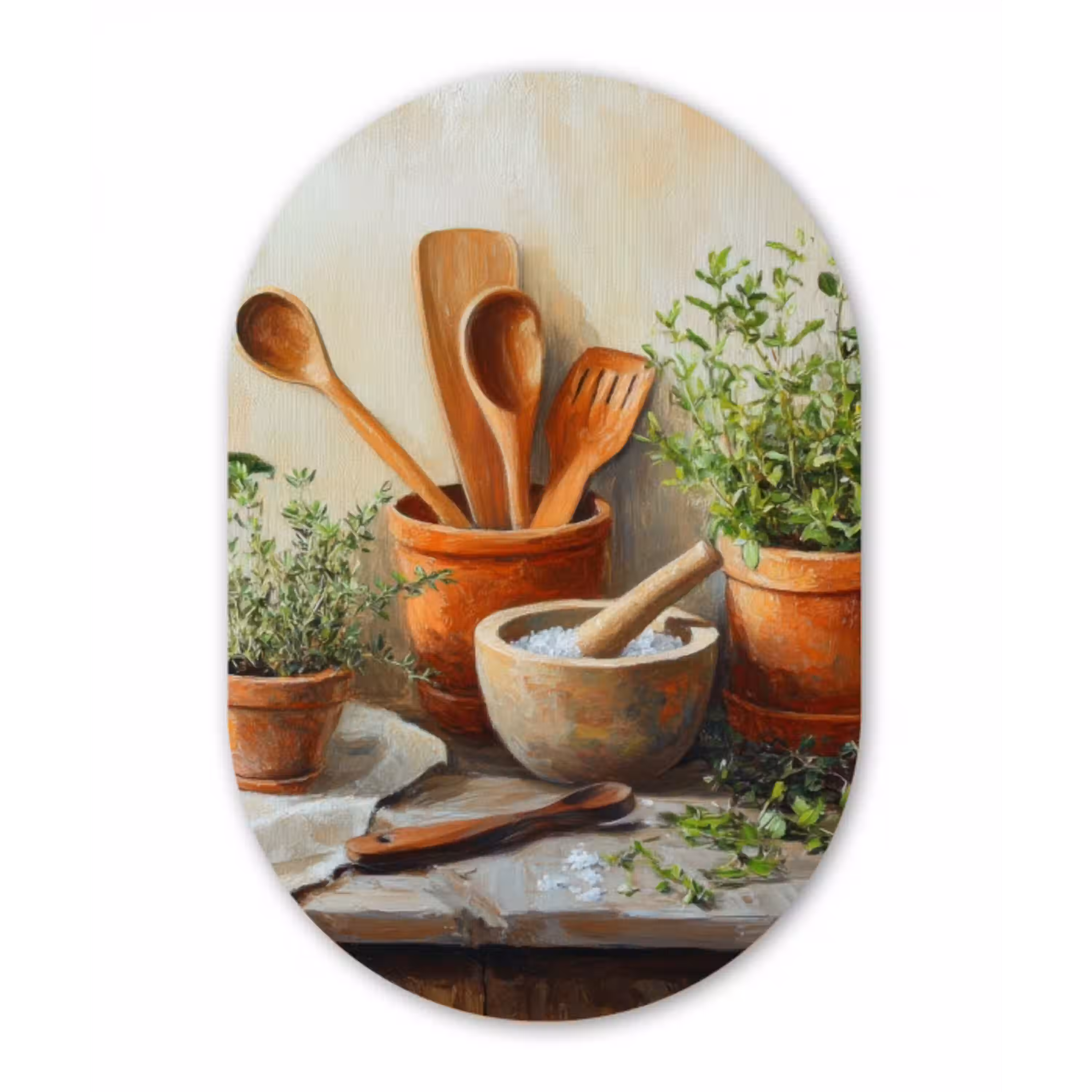 Potten - Kruiden - Hout Wandcirkel Ovaal Aluminium middel -3d
