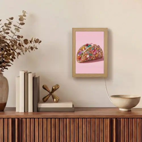 Taco - Kleurrijk - Edelstenen - Goud Light Box met kabel (Tafellamp) klein -sfeer2