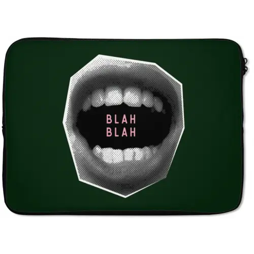 Mond - Groen - Illustratie - BLAH BLAH laptophoes neopreen klein -zkaufland3dotto