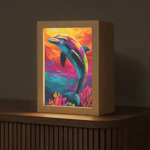 Dolfijn - Kleurrijk - Oceaan - Koraal Light Box met kabel (Tafellamp) klein -z3d_website