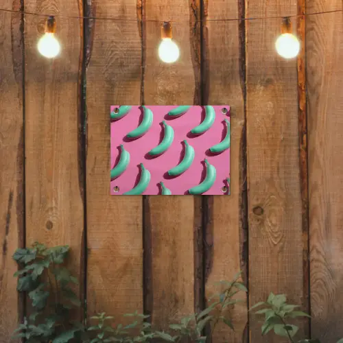 Bananen - Patroon - Blauw - Roze tuinposter los doek klein -sfeer1