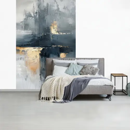 Kunst - Grijs - Goud - Abstract fotobehang vinyl groot -slaapkamer