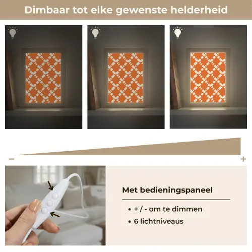Oranje - Ruitpatroon - Wit Light Box met kabel (Tafellamp) klein 925 -USP_dimbaarNL