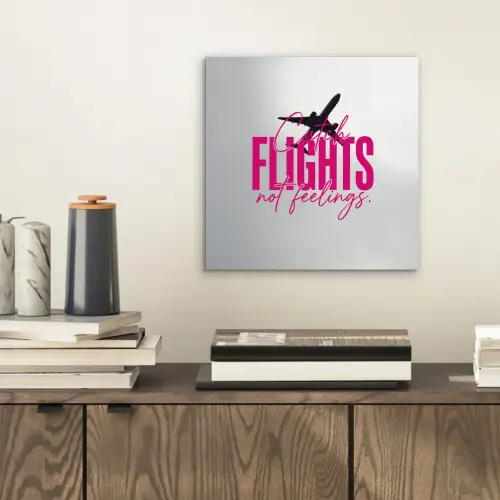 Catch flights not feelings - Vliegtuig - Roze aluminium wit klein -sfeer1