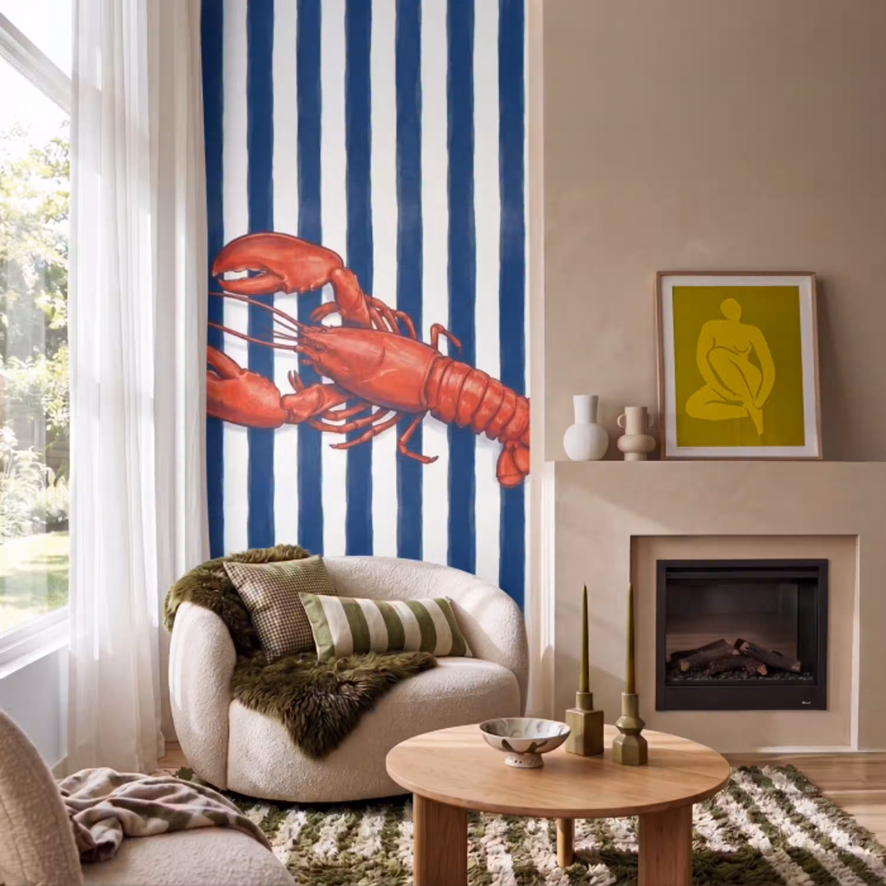 Schaaldier - Kreeft - Marine - Illustratie - Rood Behang Vlies klein -sfeer2