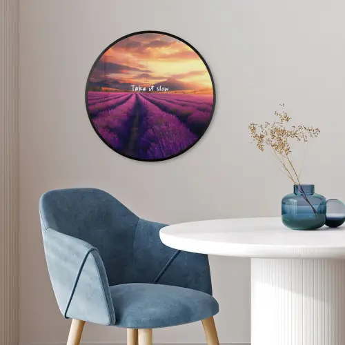 Lavendelveld - Quote - Zonsondergang Fotolijst rond zonder passe partout klein -sfeer2