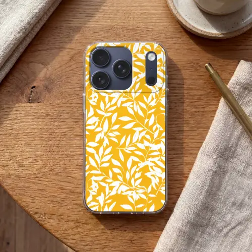 Bladeren - Takken - Geel Telefoonhoesje iPhone 17 Pro klein -sfeer1