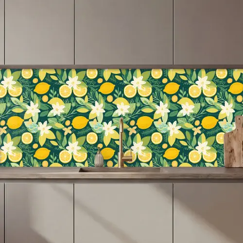 Groen - Bloemen - Citroenpartjes keuken achterwand 2 middel 871 zz_3dshopping