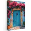 Deur - Hout - Bloemen - Blauw Tuinposter op houten frame 2 cm dik klein -3d