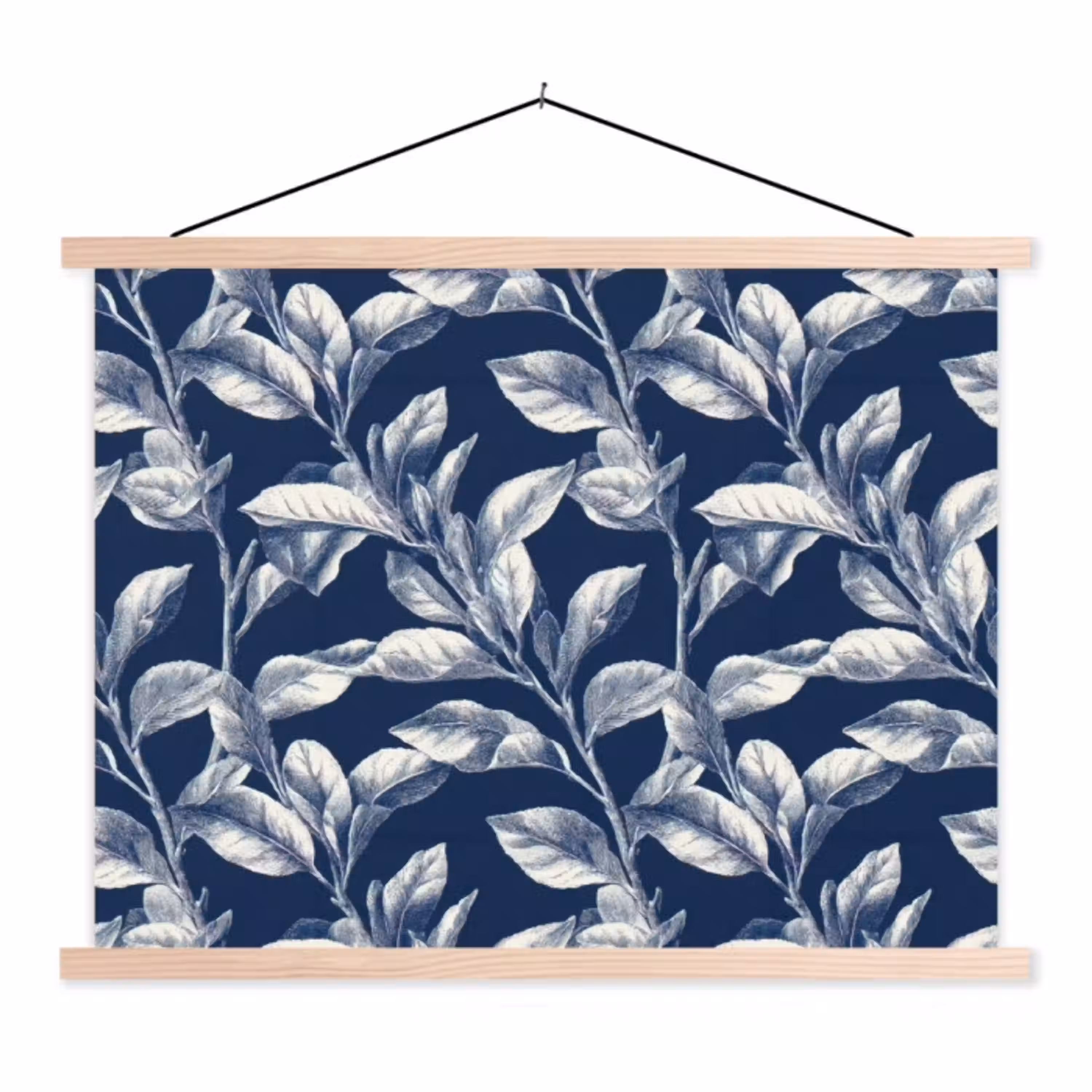 Botanisch - Patroon - Blauw textielposter latten blank klein 122 -3d