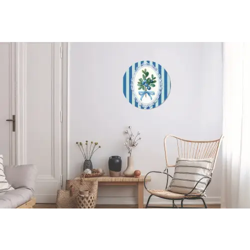 Illustratie - Bessen - Blauw - Strepen Wandcirkel aluminium klein -woonkamer