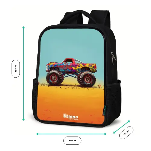 Monstertruck met Graffiti Print in het Zand Rugzak - Zwart middel -productfoto_formaten