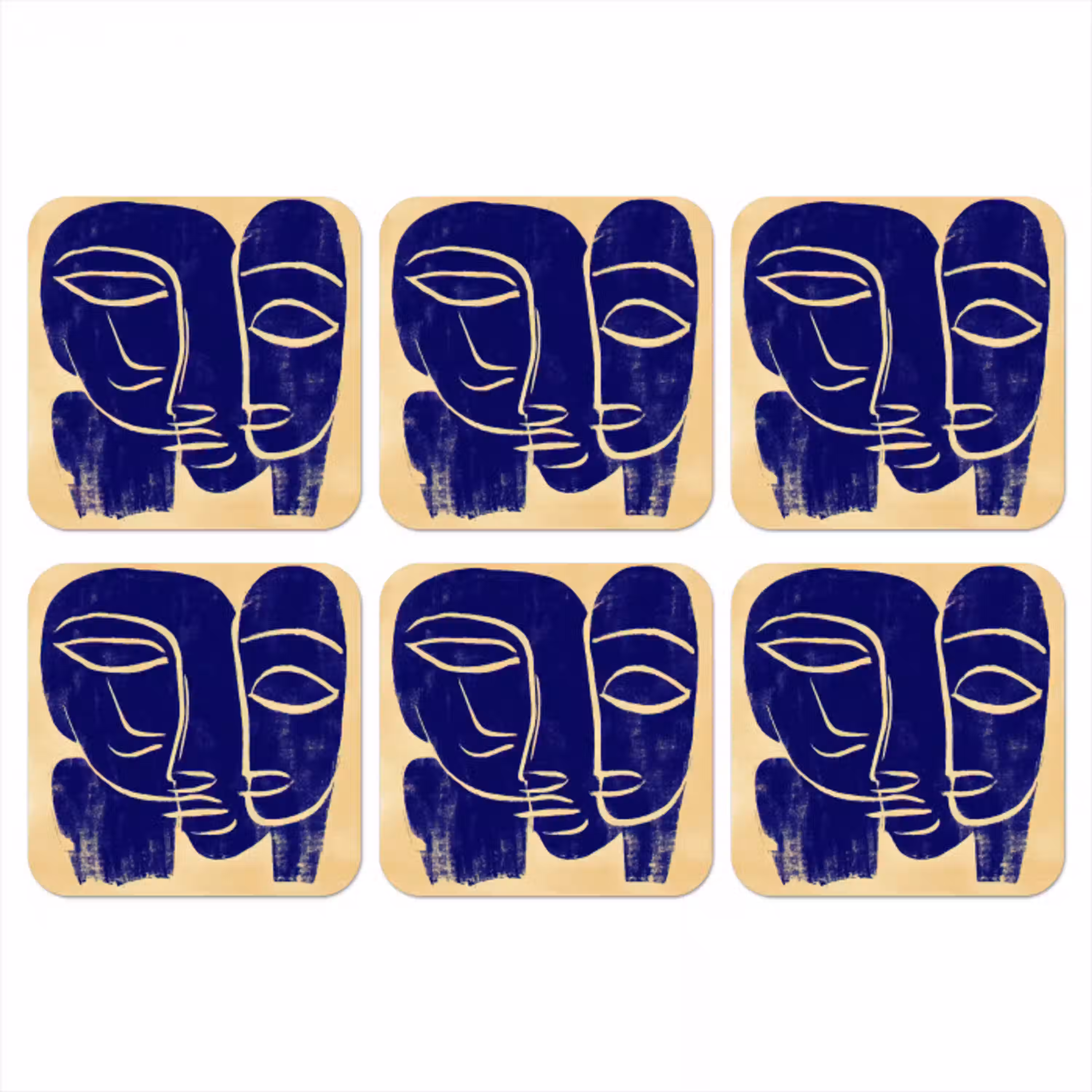 Okergeel - Blauw - Eenvoudige lijnen onderzetter kurk middel -3d