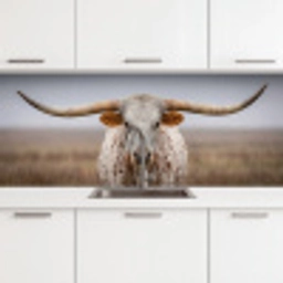 Longhorn - Grasveld - Dier keuken achterwand 2 middel -3d
