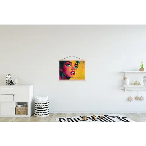 Close-up - Vrouwengezicht - Stippen - Geel textielposter latten blank klein -kinderkamer
