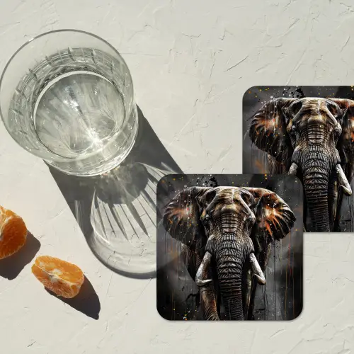 Olifant - Watercolor - Wilde dieren - Luxe onderzetter kurk middel -sfeer4