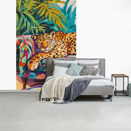 Luipaard - Kleurrijk - Tropisch fotobehang vinyl groot -slaapkamer