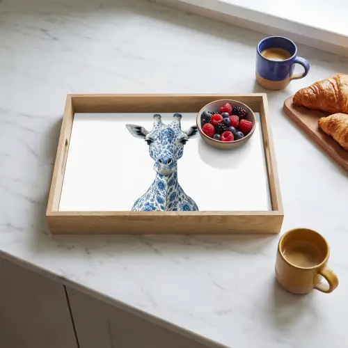 Giraffe - Delfts blauw - Dieren - Minimalistisch Dienblad Rechthoek middel -sfeer2