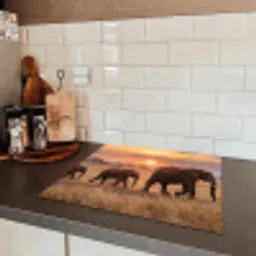 Olifanten - Savanne - Zonsondergang - Afrika - Warm Inductie beschermer vinyl 3mm middel -sfeer3