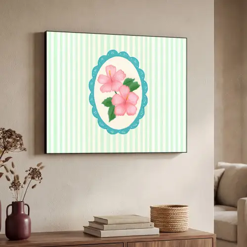 Bloemen - Ovaal - Strepen - Groen Textielframe zwart klein -sfeer3