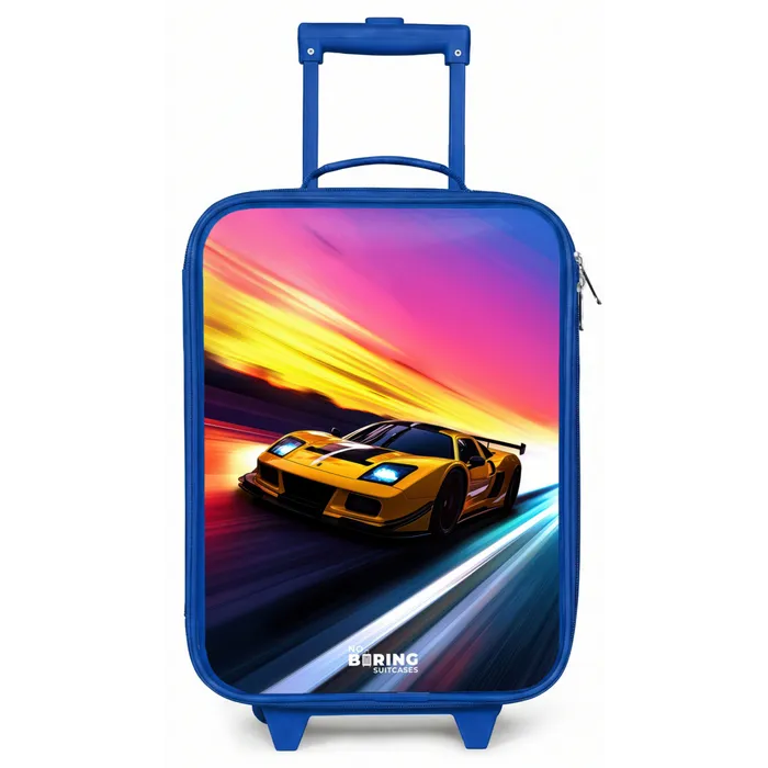 Gele raceauto bij kleurrijke zonsondergang Kinderkoffer - Blauw klein -zz3dotto